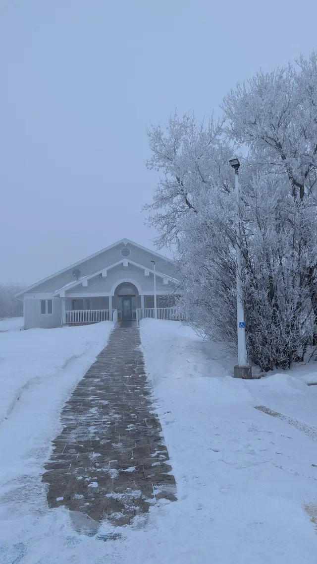 Last Mountain Lake National Wildlife Area office in winter fog